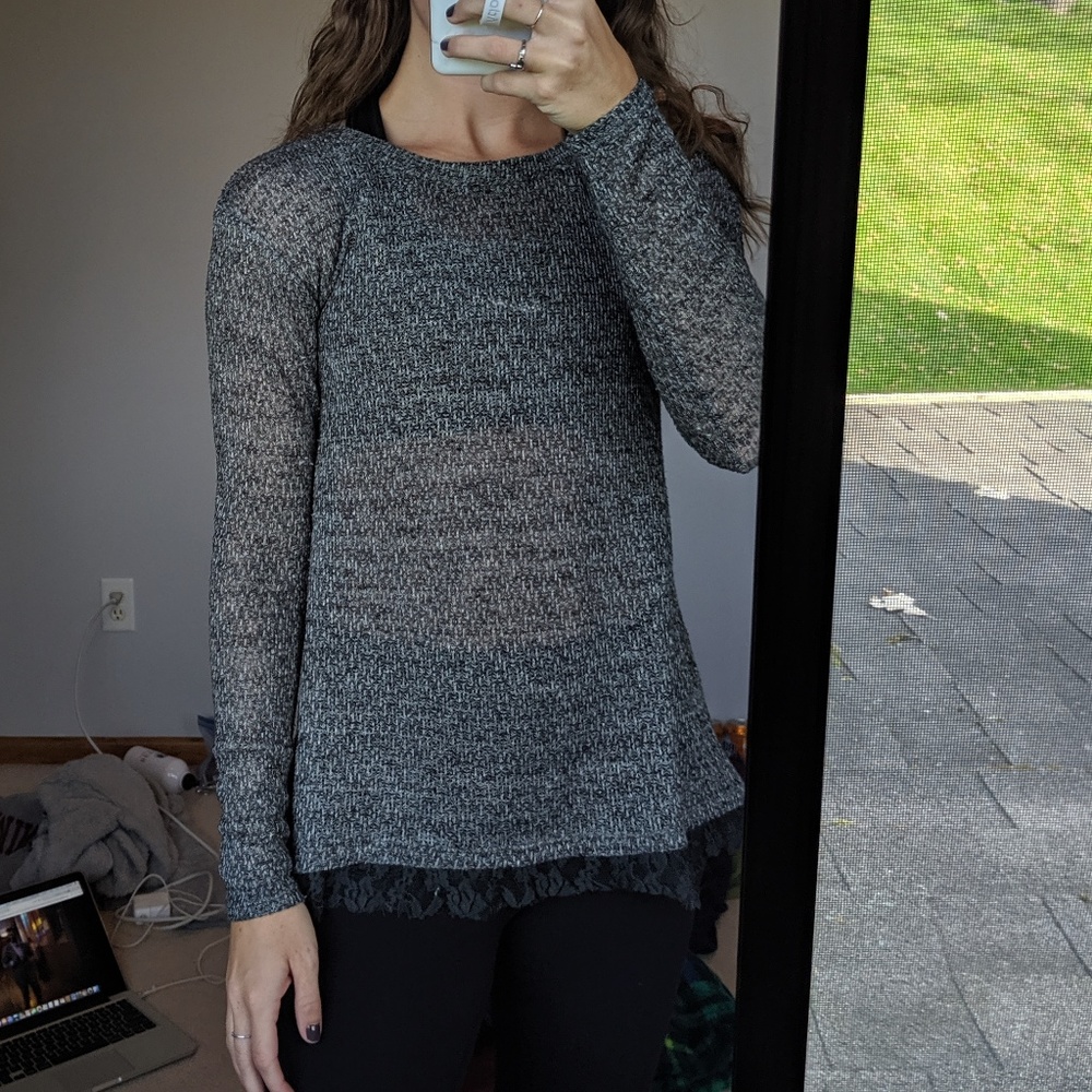 Gray with lace bottom sweater, barely worn